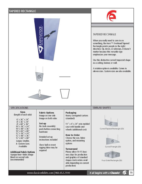 Aero Overhead Hanging Sign 2D Tapered Rectangle 